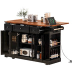53 Farmhouse Kitchen Island With Two Tempered Glass Cabinet Doors(no include stool)