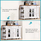 53 Farmhouse Kitchen Island With Two Tempered Glass Cabinet Doors(no include stool)
