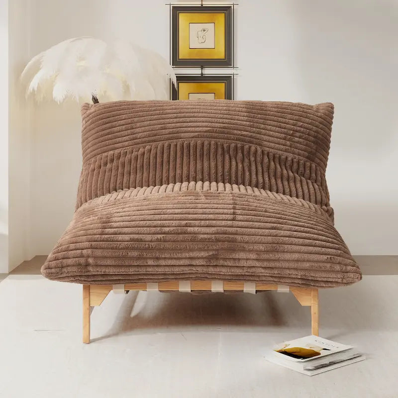 Bean Bag Accent Chair Large Plush Bean Bag Lounger with Solid Wood Frame Comfy Lounge Chair with Down Filling