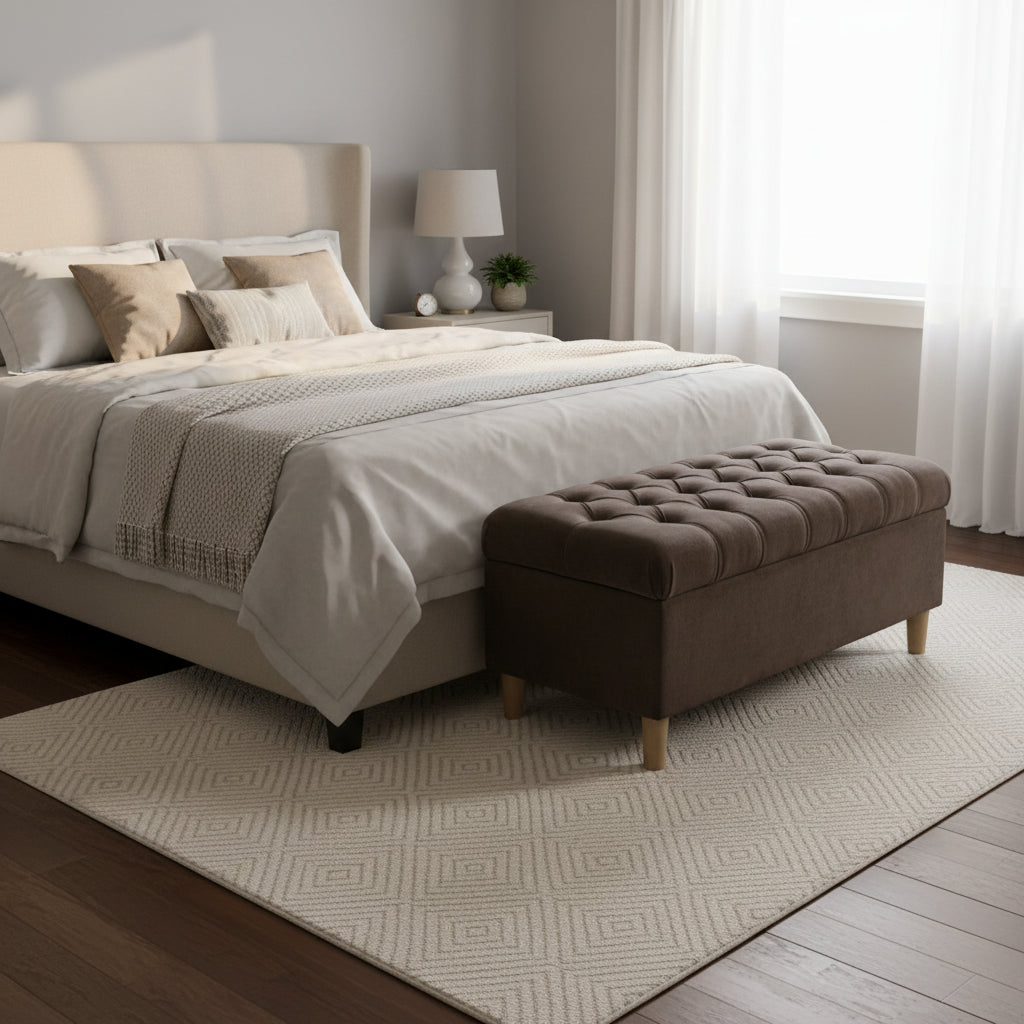 Sol Storage Bench Ottoman, Chocolate Brown Velvet, Wood, 40 Inch