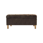 Storage Bench Ottoman, Chocolate Brown Velvet, Wood, 40 Inch
