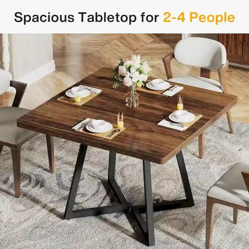 31.5 Inches Wood Square Dinner Table with Metal Base