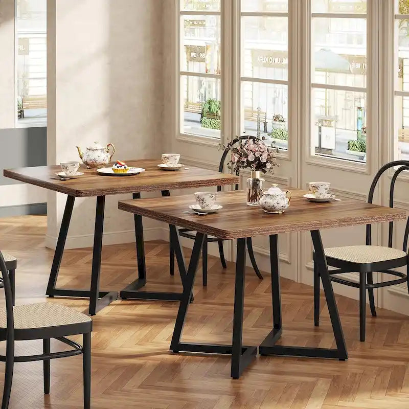 31.5 Inches Wood Square Dinner Table with Metal Base