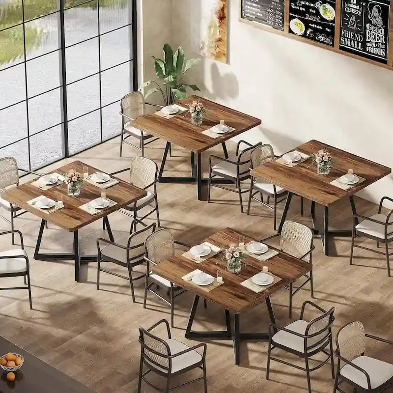 31.5 Inches Wood Square Dinner Table with Metal Base