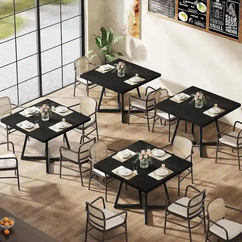 31.5 Inches Wood Square Dinner Table with Metal Base
