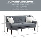 Tufted Linen/Cotton 2-Seater Sofa with Pillows