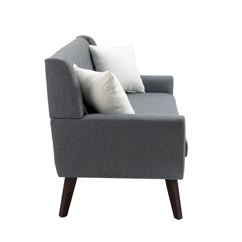 Tufted Linen/Cotton 2-Seater Sofa with Pillows