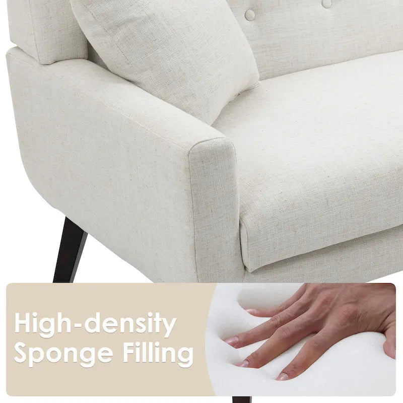 Tufted Linen/Cotton 2-Seater Sofa with Pillows