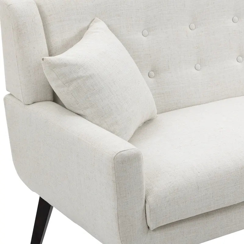 Tufted Linen/Cotton 2-Seater Sofa with Pillows