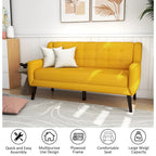 Tufted Linen/Cotton 2-Seater Sofa with Pillows