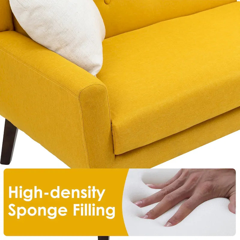 Tufted Linen/Cotton 2-Seater Sofa with Pillows