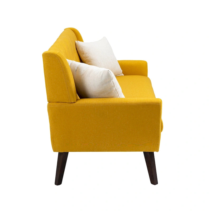 Tufted Linen/Cotton 2-Seater Sofa with Pillows