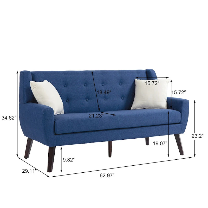 Tufted Linen/Cotton 2-Seater Sofa with Pillows
