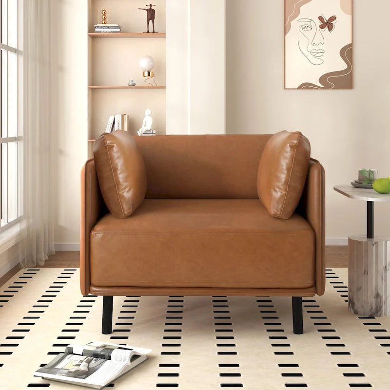 Modern 39.17 Upholstered Accent Chair with Solid Metal Legs and Pillow for Living Room