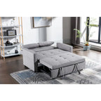 Light Grey Linen Loveseat Convertible Sofa Bed with Side Pocket