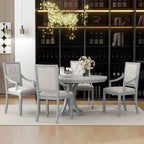 Antique Gray Retro 5-Piece Wooden Dining Table Set with Extendable Round Table & 4 Chairs