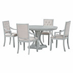 Antique Gray Retro 5-Piece Wooden Dining Table Set with Extendable Round Table & 4 Chairs