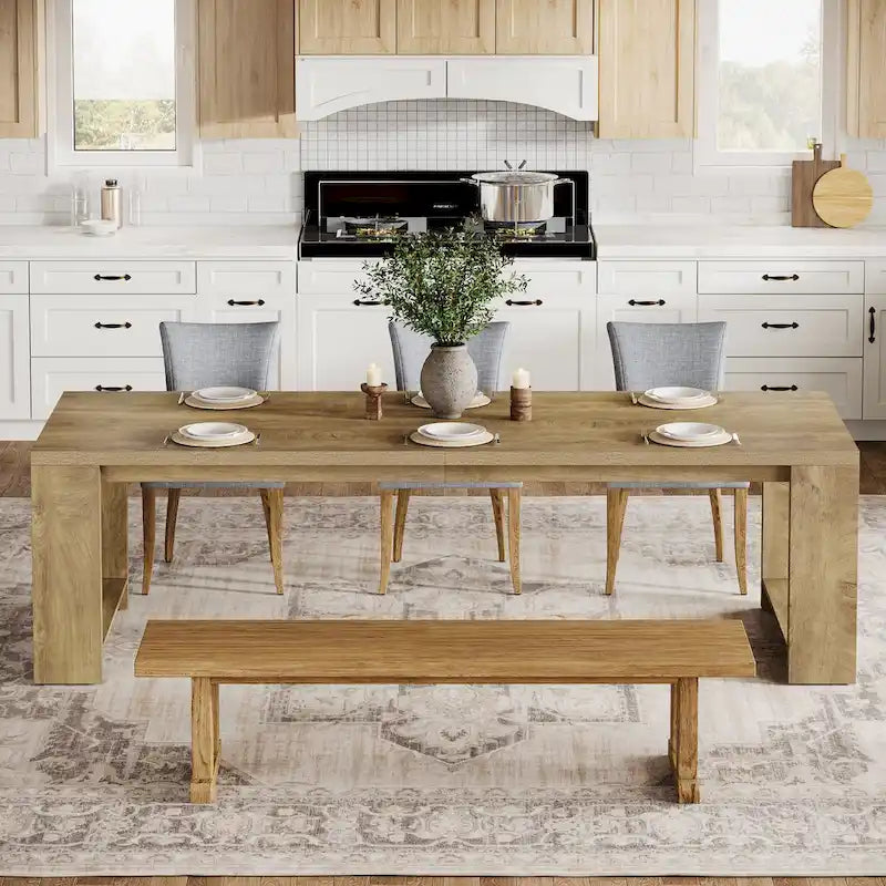 86.61 Inch Farmhouse Wood Dining Table for 6-8