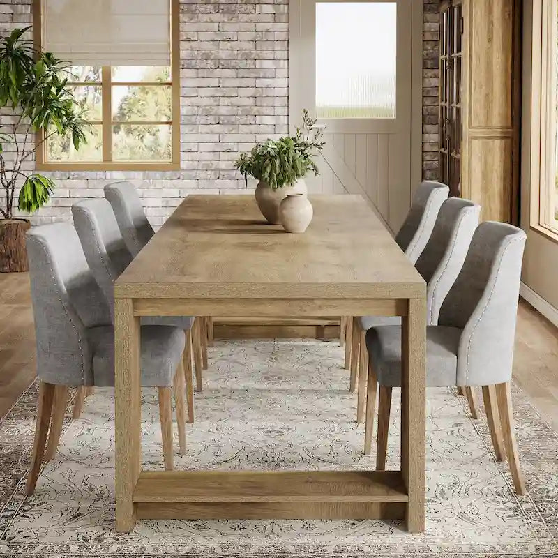 86.61 Inch Farmhouse Wood Dining Table for 6-8