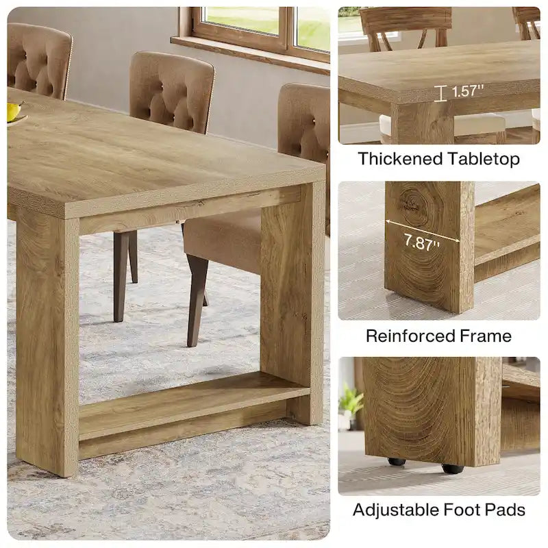 86.61 Inch Farmhouse Wood Dining Table for 6-8