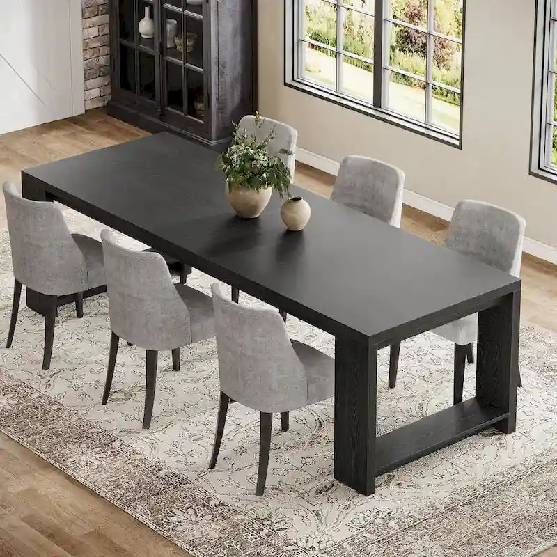 86.61 Inch Farmhouse Wood Dining Table for 6-8