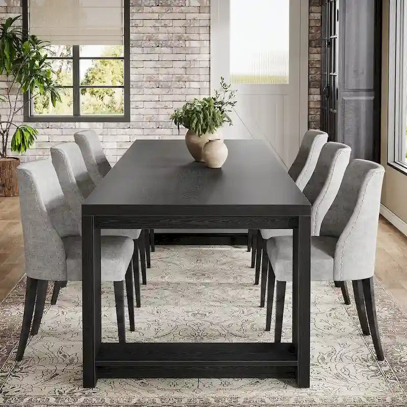 86.61 Inch Farmhouse Wood Dining Table for 6-8