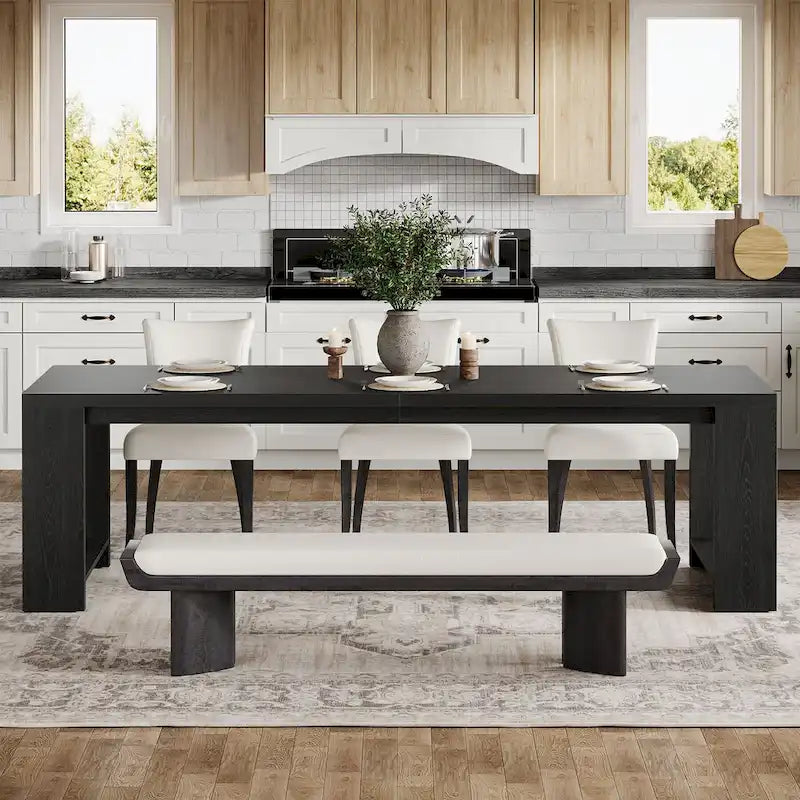 86.61 Inch Farmhouse Wood Dining Table for 6-8