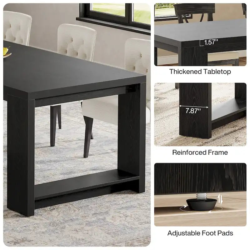 86.61 Inch Farmhouse Wood Dining Table for 6-8