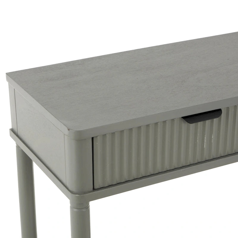 Wood 2 Drawer Console Table with Black Handle and Ribbed Front - Gray