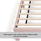 Modern Velvet Upholstered Platform Bed with Channel Headboard and Wooden Slats