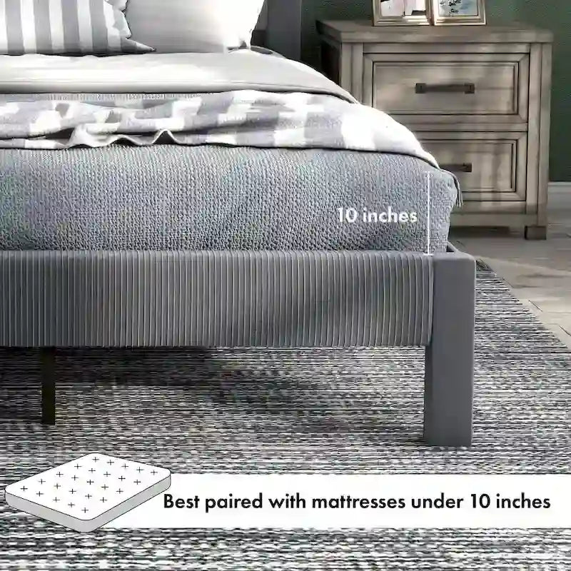 Modern Velvet Upholstered Platform Bed with Channel Headboard and Wooden Slats