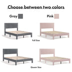 Modern Velvet Upholstered Platform Bed with Channel Headboard and Wooden Slats