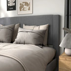 Modern Velvet Upholstered Platform Bed with Channel Headboard and Wooden Slats