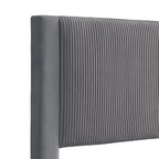 Modern Velvet Upholstered Platform Bed with Channel Headboard and Wooden Slats