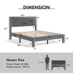 Modern Velvet Upholstered Platform Bed with Channel Headboard and Wooden Slats