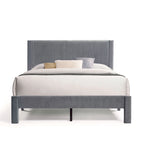 Modern Velvet Upholstered Platform Bed with Channel Headboard and Wooden Slats