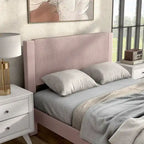 Modern Velvet Upholstered Platform Bed with Channel Headboard and Wooden Slats