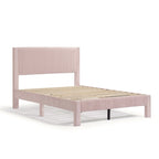 Modern Velvet Upholstered Platform Bed with Channel Headboard and Wooden Slats