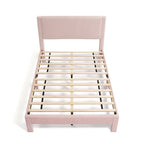 Modern Velvet Upholstered Platform Bed with Channel Headboard and Wooden Slats