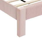 Modern Velvet Upholstered Platform Bed with Channel Headboard and Wooden Slats