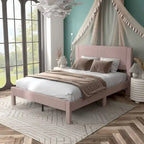 Modern Velvet Upholstered Platform Bed with Channel Headboard and Wooden Slats