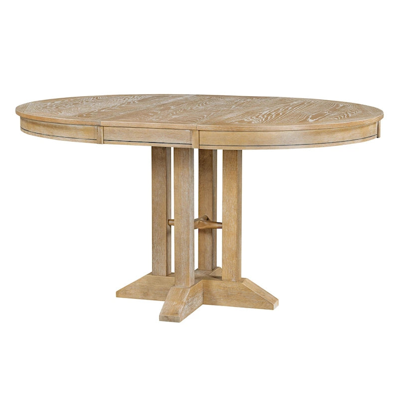 TREXM Farmhouse Dining Table Extendable Round Table for Kitchen and Dining Room