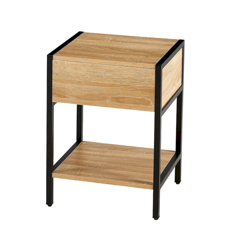 Rattan 1-drawer Nightstand with Shelf