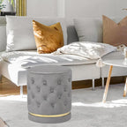 Adeco 18.3 Height Button Tufted Upholstered Round Ottoman
