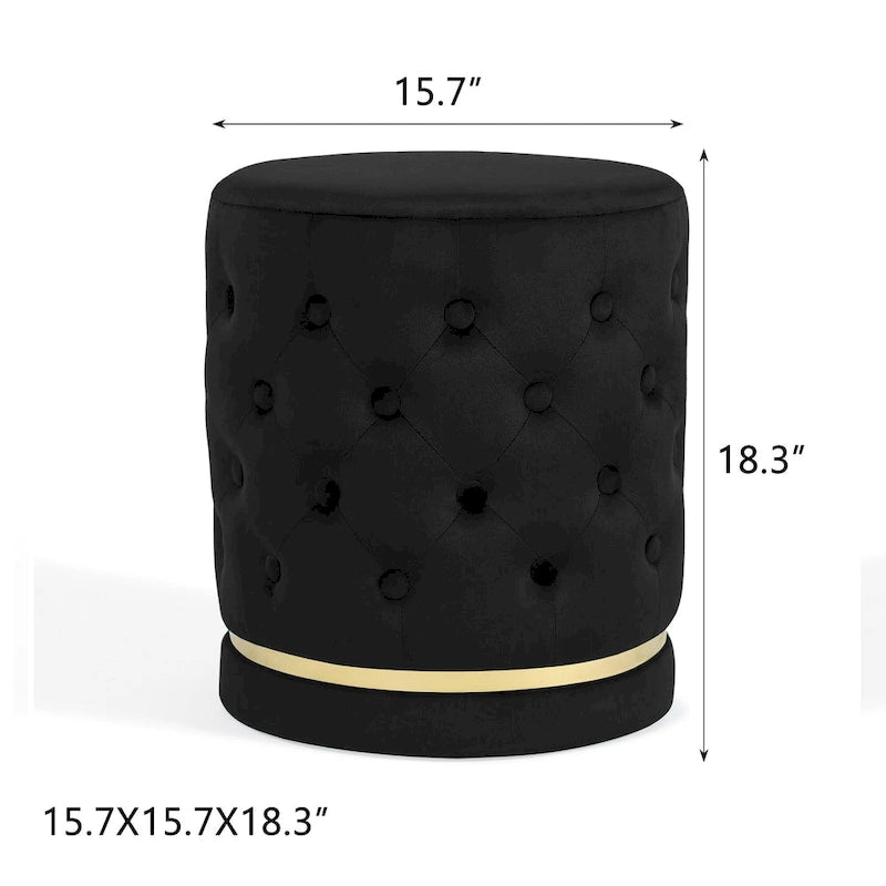 Adeco 18.3 Height Button Tufted Upholstered Round Ottoman