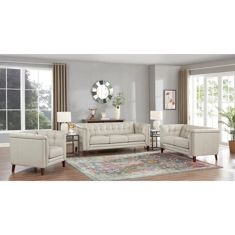 Hydeline Arvo Top Grain Leather Sofa Loveseat and Chair Set with Feather, Memory Foam and Springs