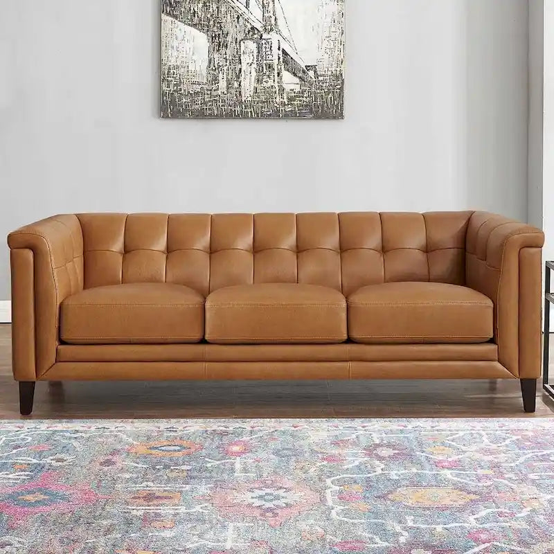 Hydeline Arvo Top Grain Leather Sofa Loveseat and Chair Set with Feather, Memory Foam and Springs