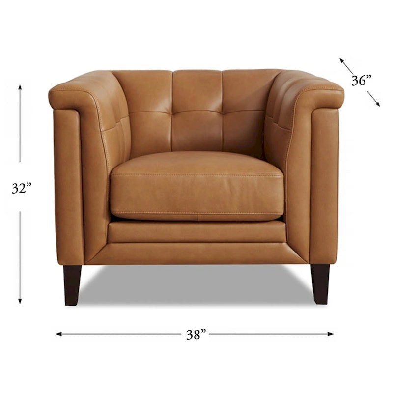 Hydeline Arvo Top Grain Leather Sofa Loveseat and Chair Set with Feather, Memory Foam and Springs