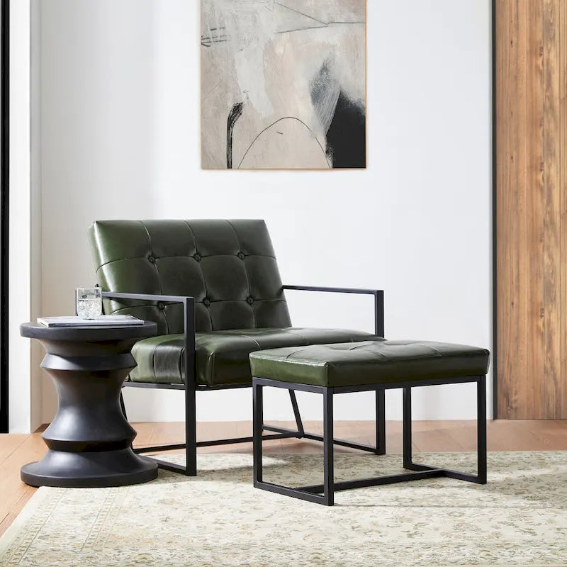 Glitzhome Modern PU Leather Tufted Accent Chair with Ottoman Set