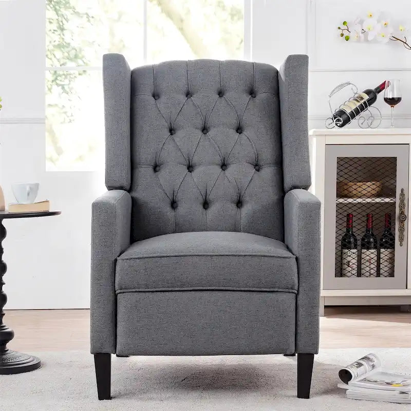 27 Wide Upholstered Manual Recliner, Wing Sofa Chair with Wood Legs